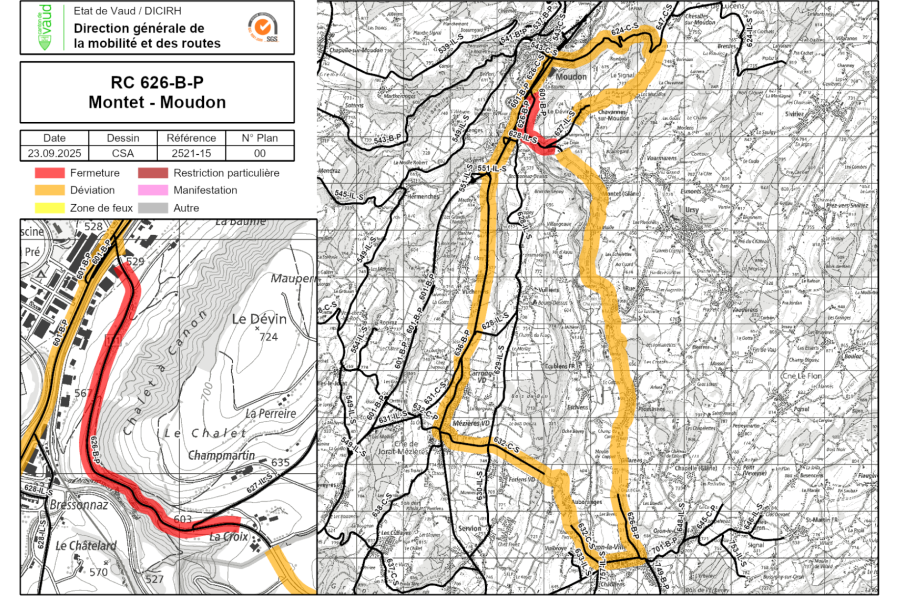 Restriction de circulation - route Montet (Glâne) - Moudon